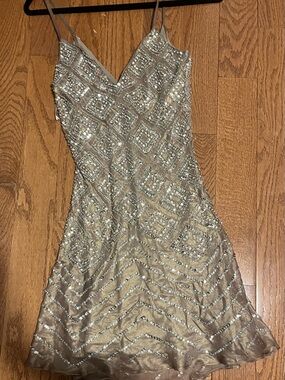 Silver Sequin V-Neck Mini Dress